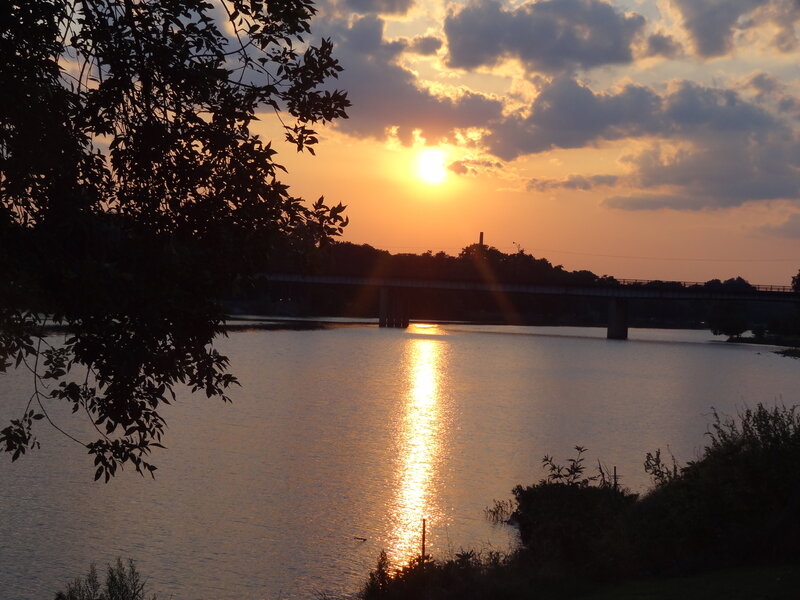 Sunset over River — Orange, Serene, Photograph, Bridge