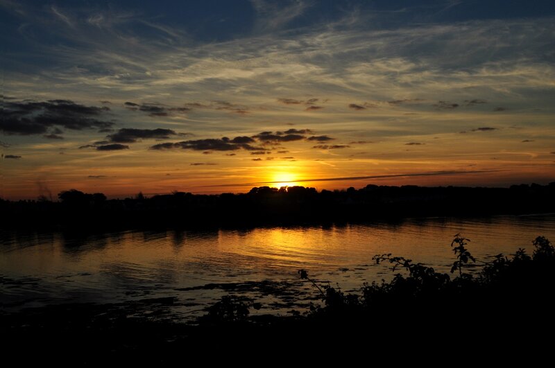 Sunset over River — Orange, Serene, Photograph, Sky, Clouds