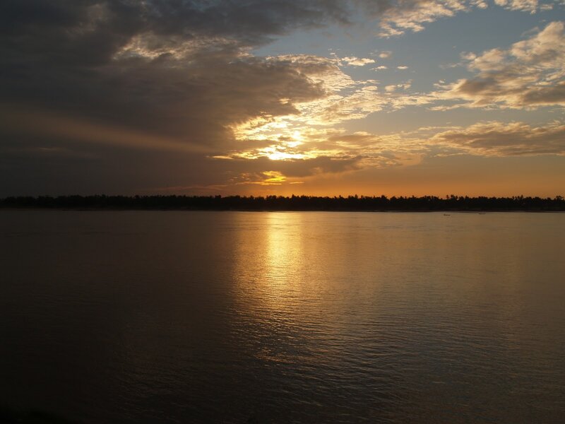 Sunset over River — Orange, Serene, Photograph, Sky, Clouds, Trees, Yellow