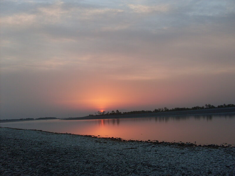 Sunset over River — Orange, Serene, Photograph, Sky
