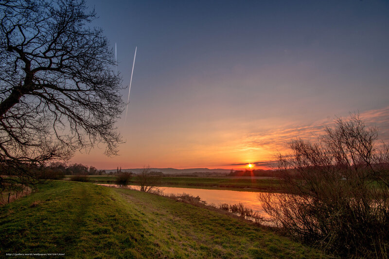 Sunset over River — Orange, Serene, Photograph, Tree