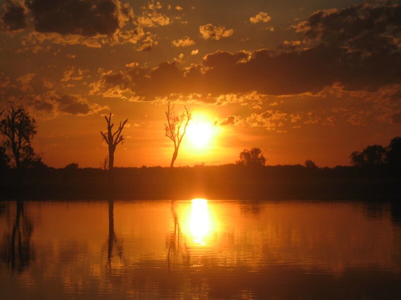 Sunset over River — Orange, Serene, Photograph, Trees, Clouds