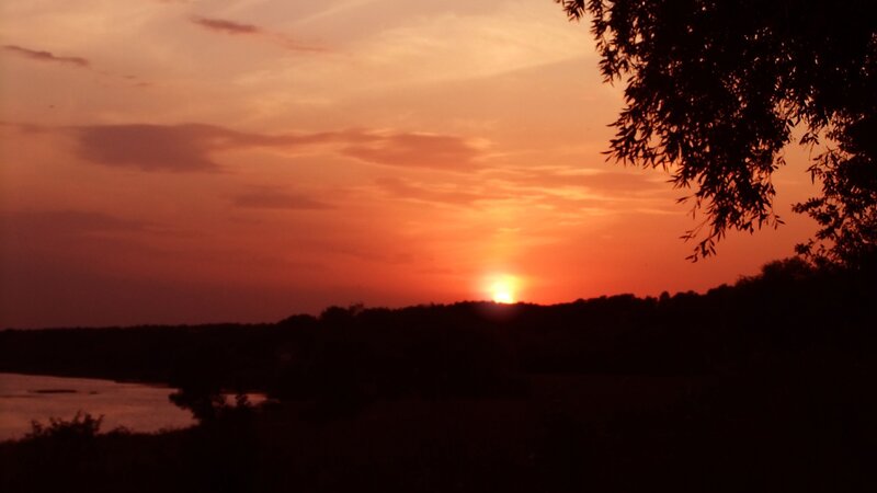 Sunset over River — Orange, Serene, Photograph, Trees, Sky, Red