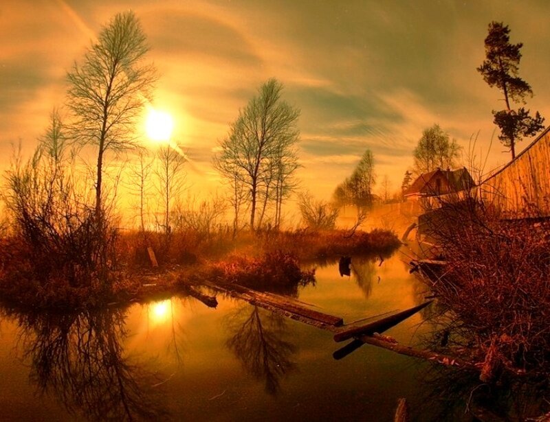 Sunset over River — Orange, Serene