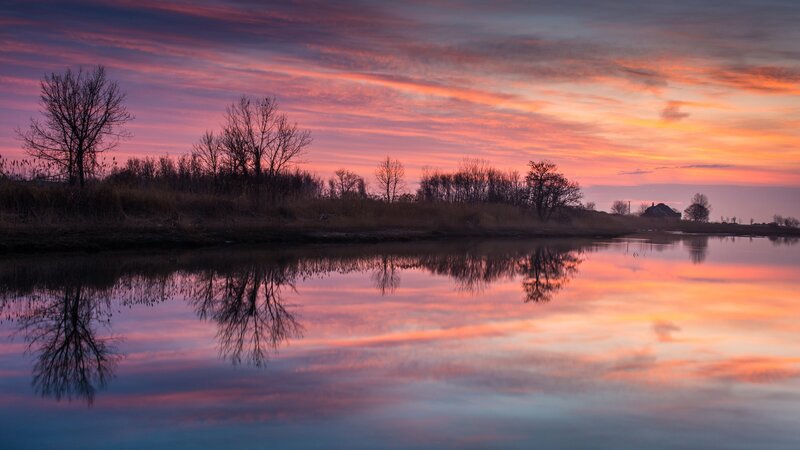 Sunset over River — Pink, Serene, Photograph, Trees