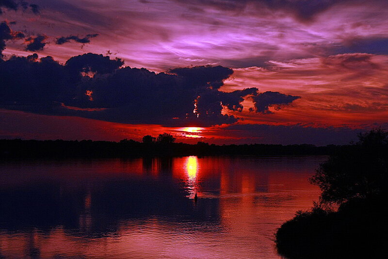 Sunset over River — Purple, Dramatic, Photograph