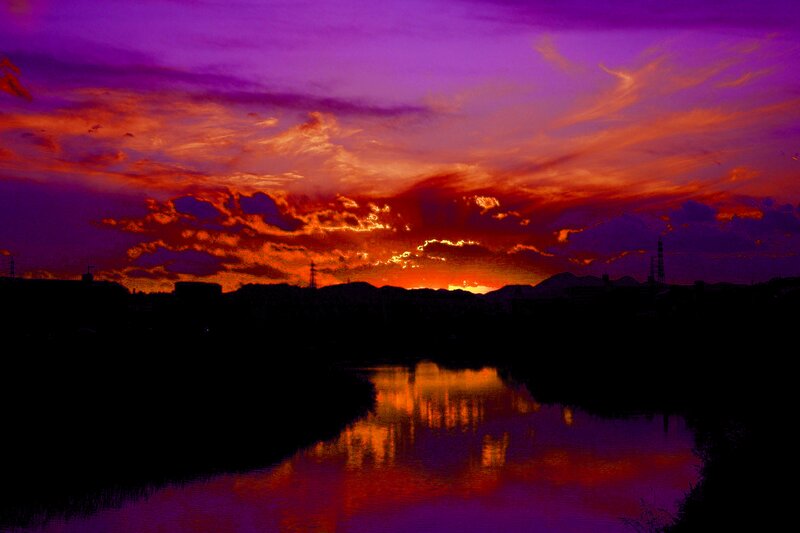 Sunset over River — Purple, Dramatic