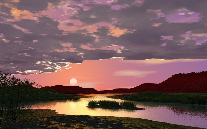 Sunset over River — Purple