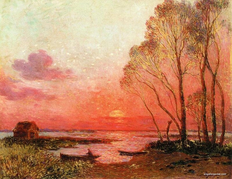 Sunset over River — Red, Serene