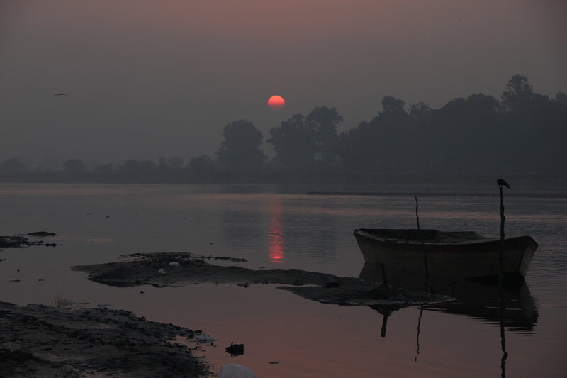 Sunset over River — Red