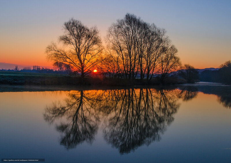 Sunset over River Trees