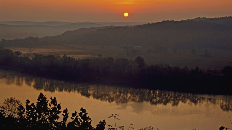 Sunset over river valley