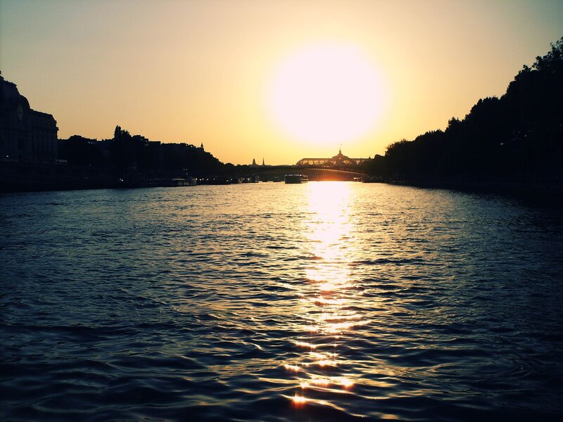 Sunset over River — Yellow, Serene, Photograph, Bridge