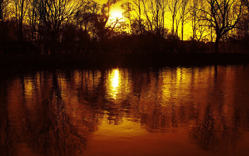 Sunset over River — Yellow, Serene, Photograph