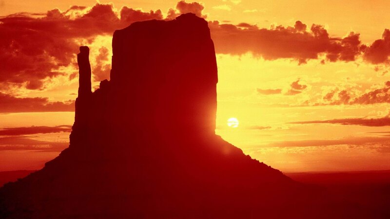 Sunset over rock formation