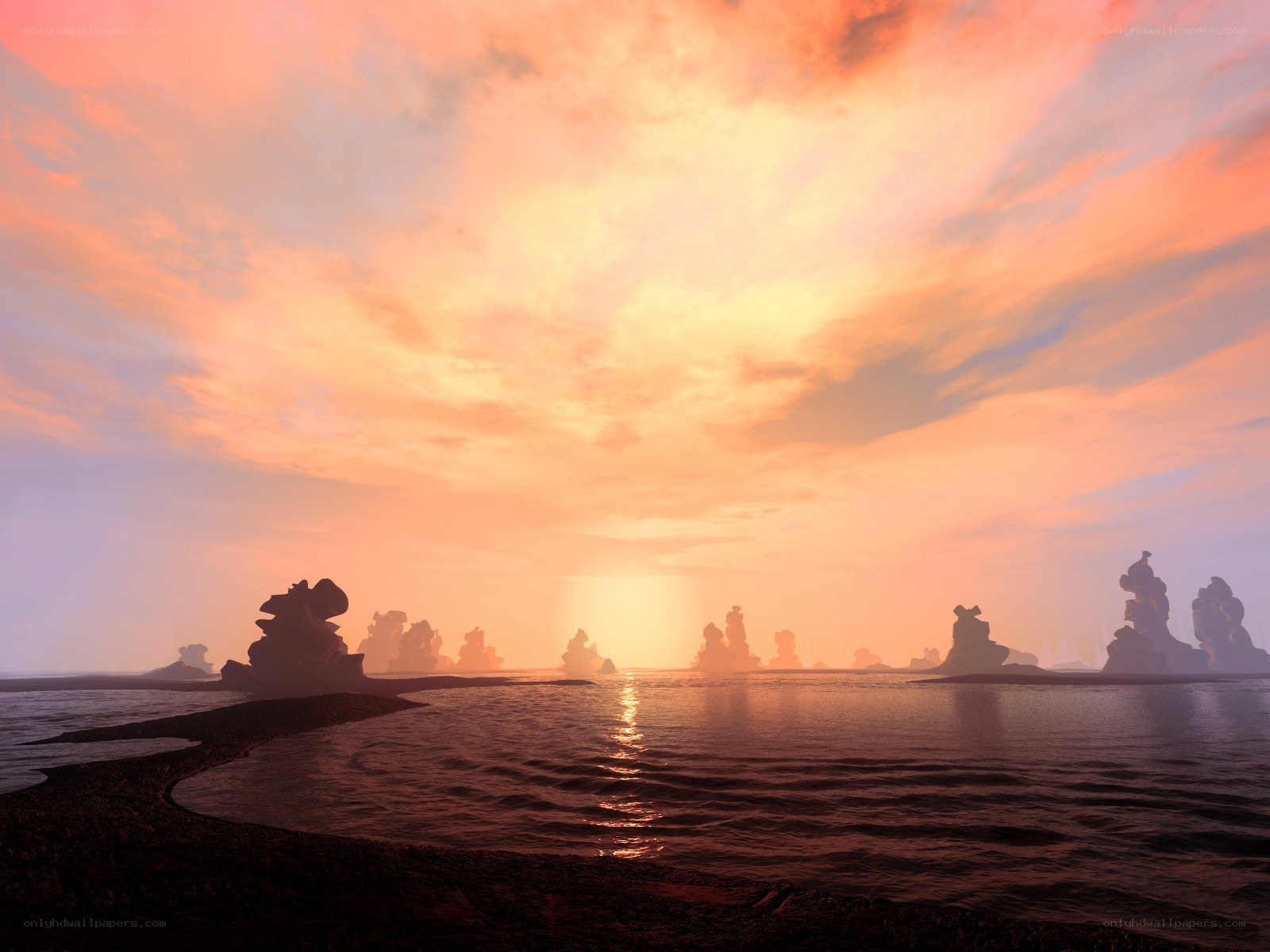 sunset over rock formations