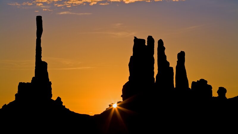 Sunset over rock formations