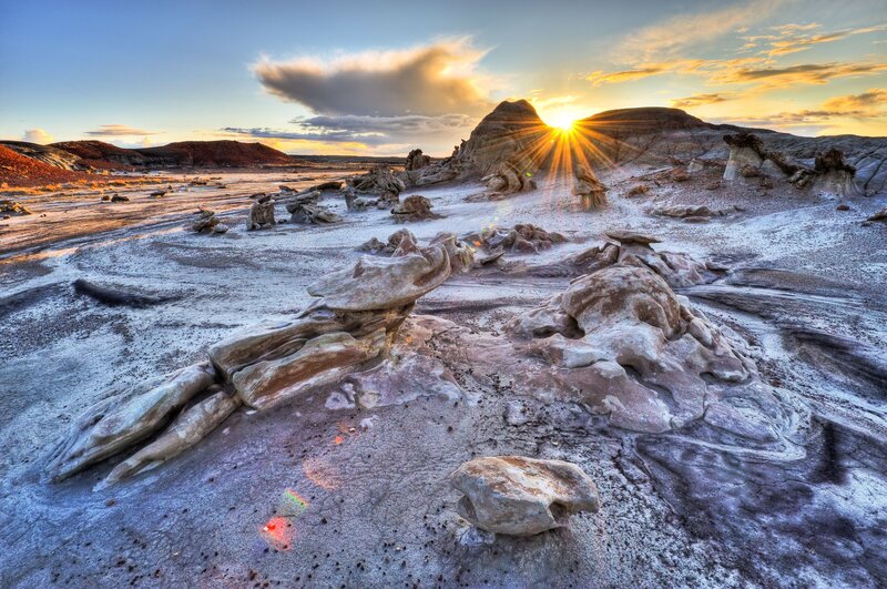 Sunset over rock formations