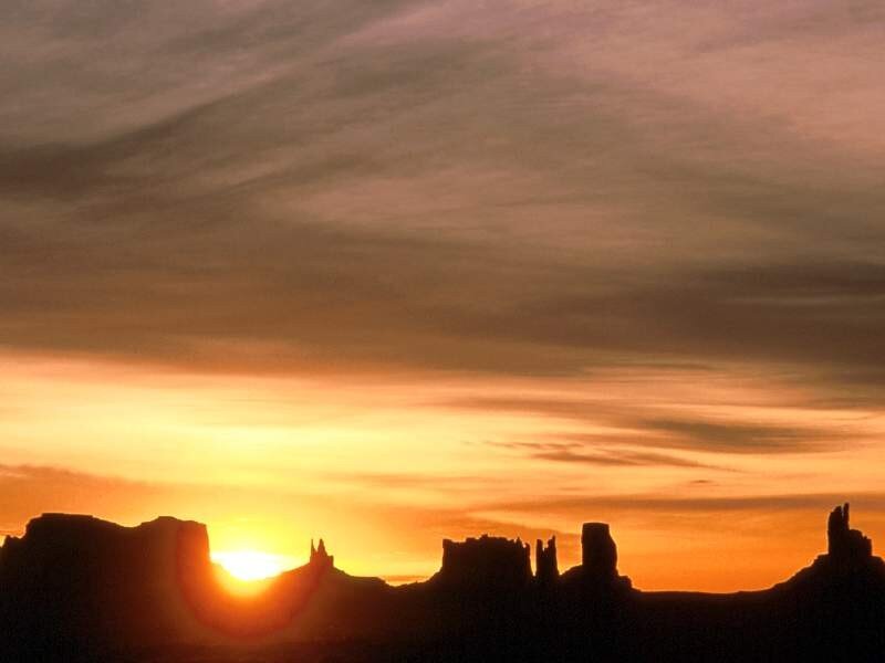 Sunset over rock formations