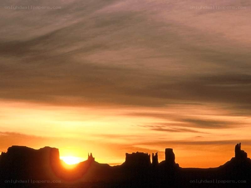 Sunset over rock formations