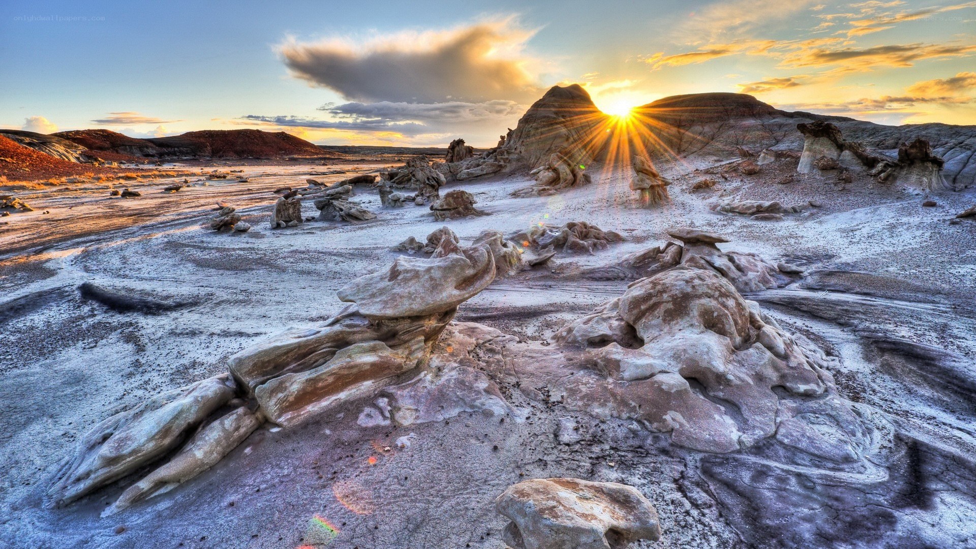 Sunset over rock formations