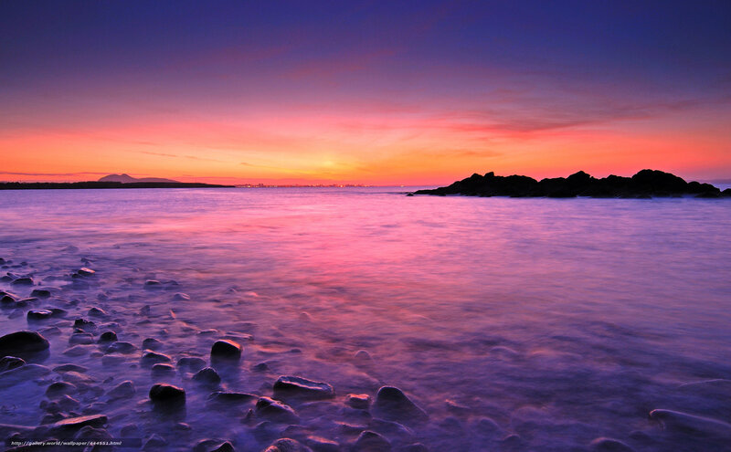 Sunset over Rocky Beach — Purple, Serene, Photograph, Rocks