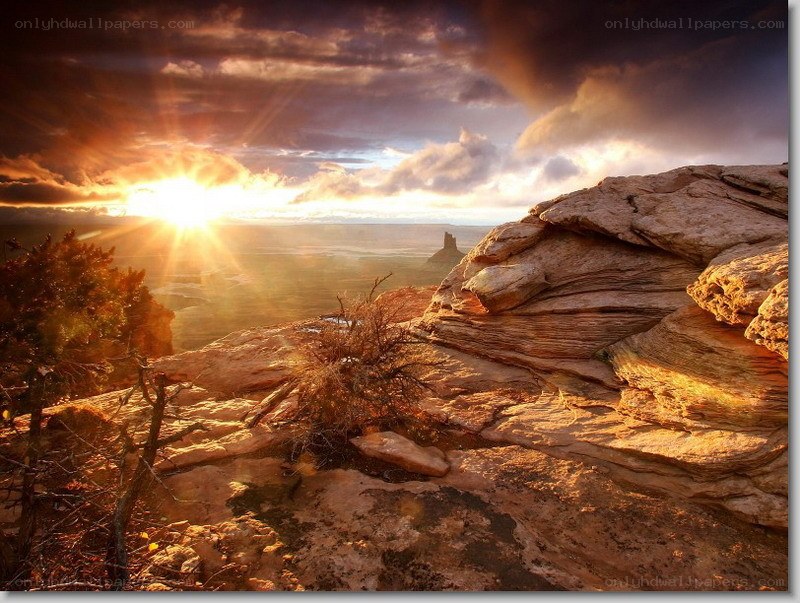 Sunset over rocky canyon