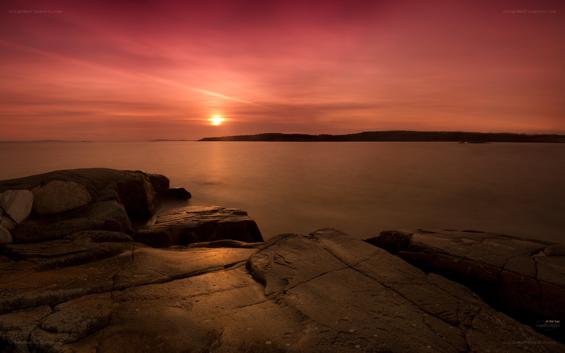 Sunset over rocky coast