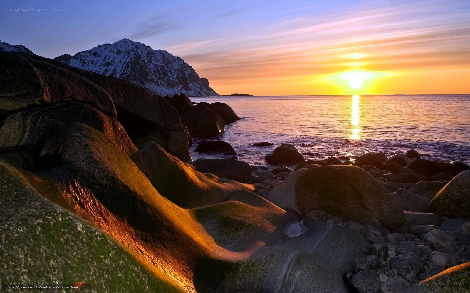 Sunset over rocky coast