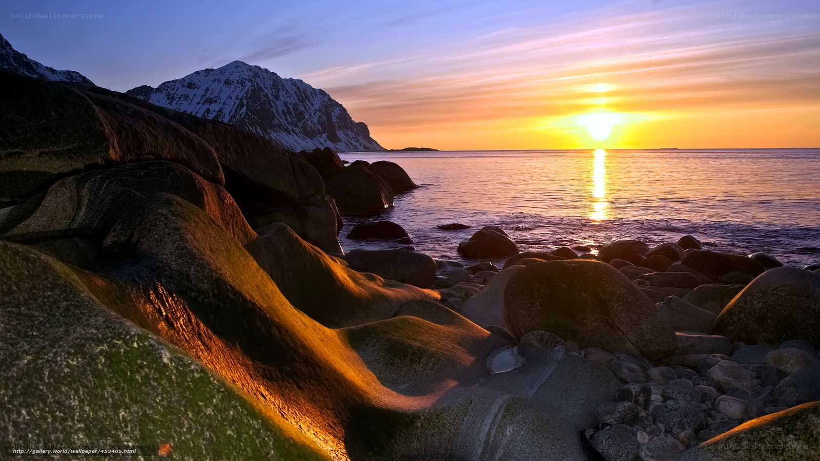 Sunset over rocky coast
