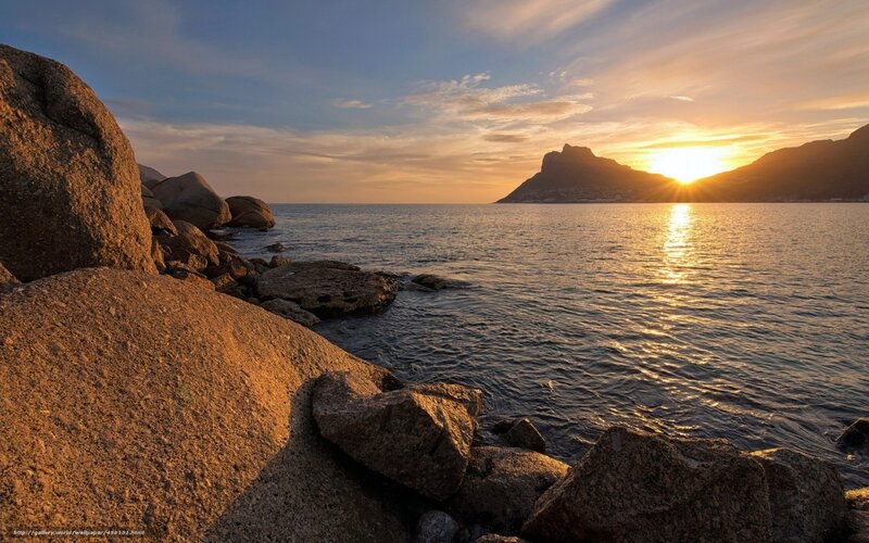 Sunset over Rocky Coast — Blue, Serene, Photograph, Mountain