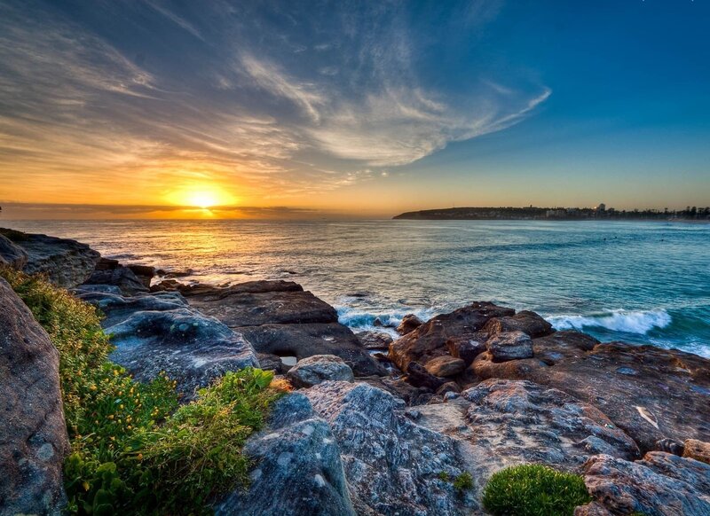 Sunset over Rocky Coast — Blue, Serene