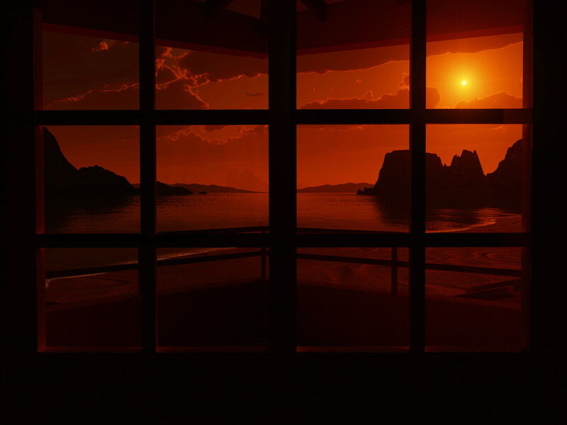 Sunset over Rocky Coast — Orange, Dramatic, Digital Art