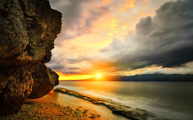 Sunset over Rocky Coast — Orange, Dramatic, Photograph, Rocks