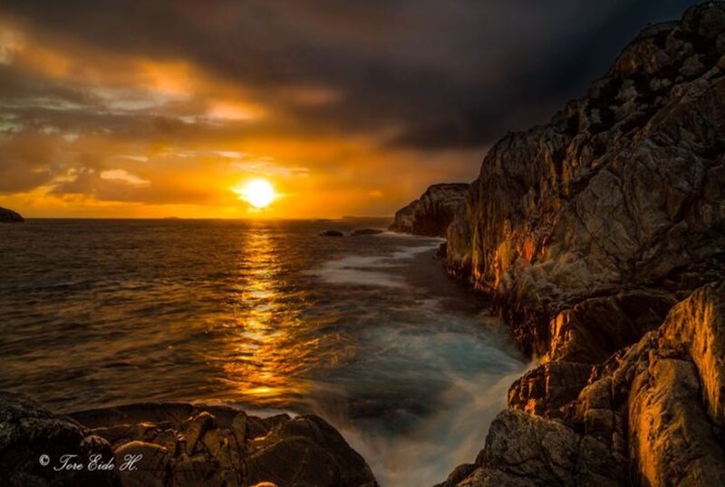 Sunset over Rocky Coast — Orange, Dramatic, Photograph, Sun, Ocean