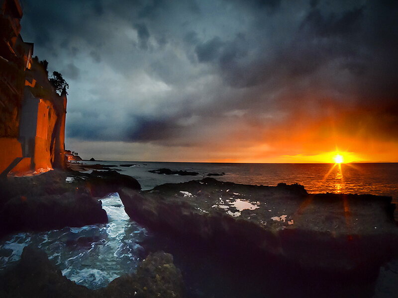 Sunset over Rocky Coast — Orange, Dramatic, Photograph, Sun