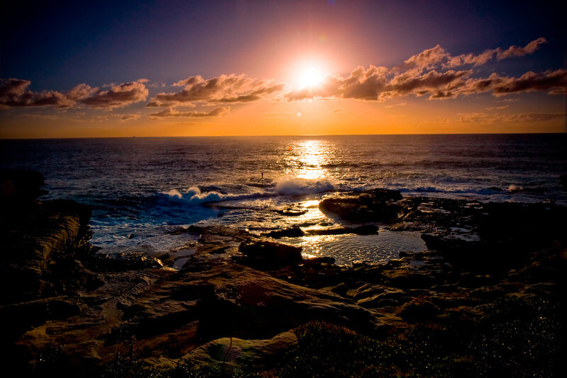 Sunset over Rocky Coast — Orange, Dramatic