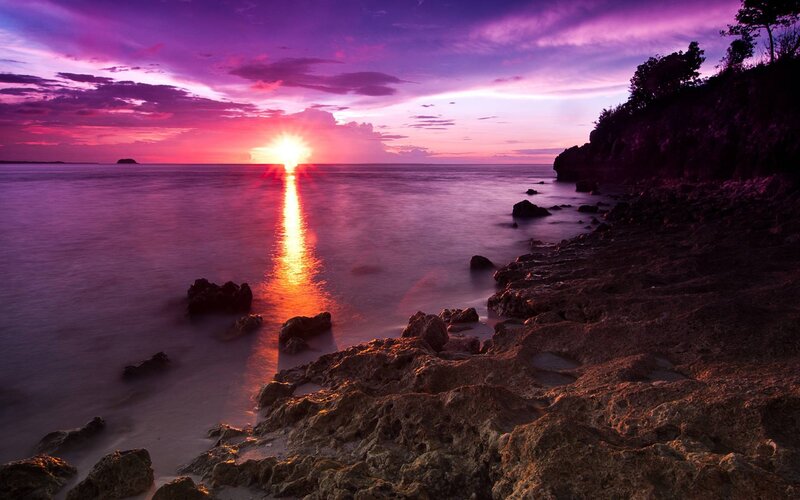 Sunset over Rocky Coast — Purple, Dramatic, Photograph, Ocean