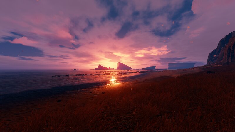 Sunset over Rocky Coast — Purple, Serene, 3d Render