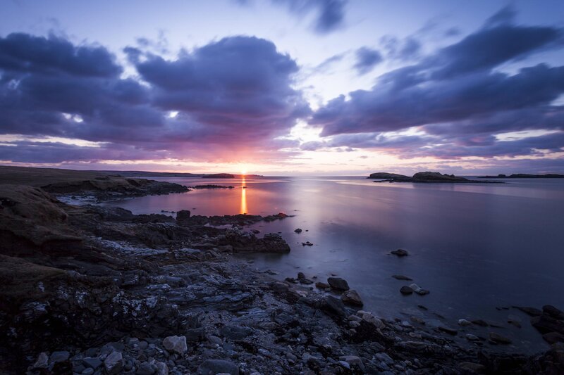 Sunset over Rocky Coast — Purple, Serene, Photograph