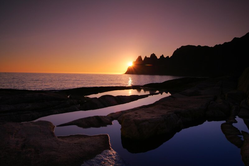 Sunset over Rocky Coast — Purple, Serene
