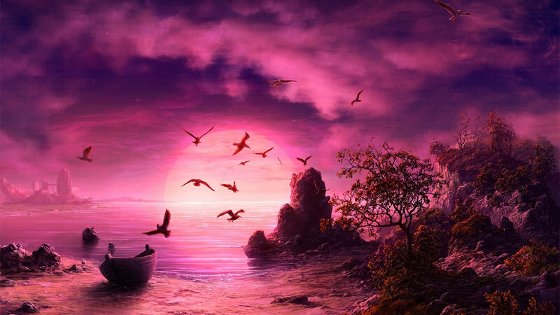 Sunset over Rocky Coast — Purple