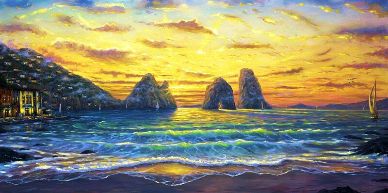 Sunset over Rocky Coast — Yellow, Dramatic