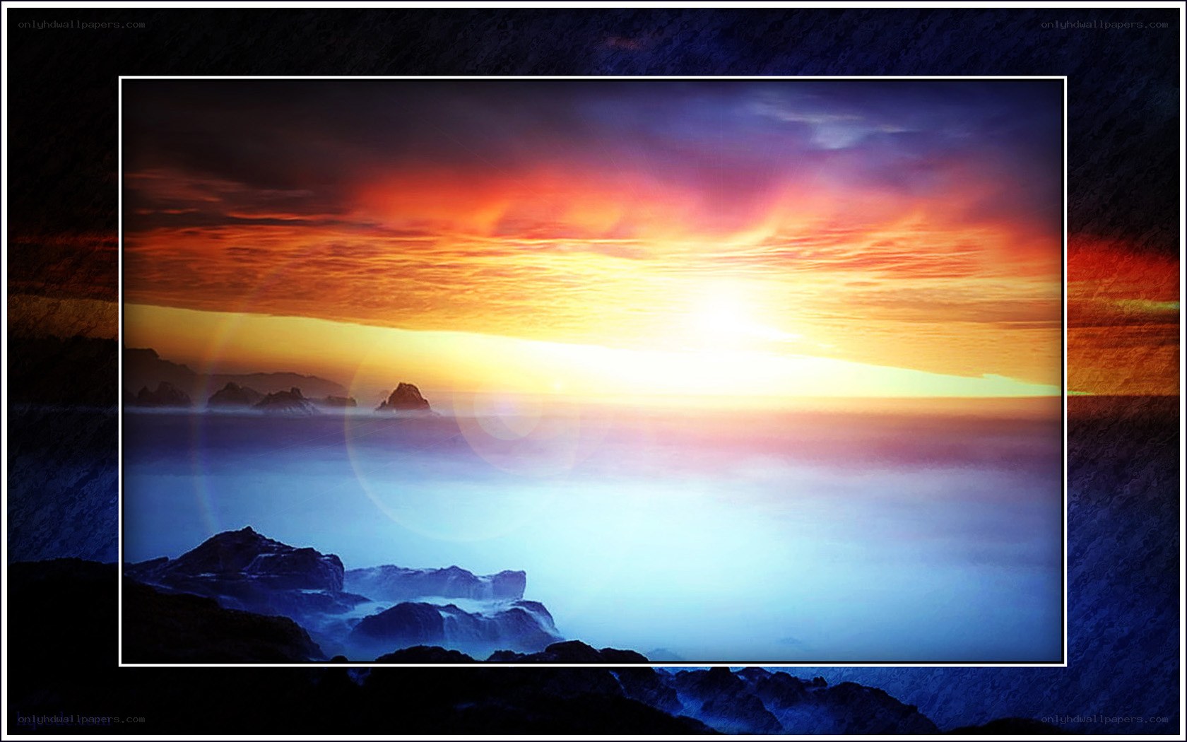 Sunset over rocky coastline