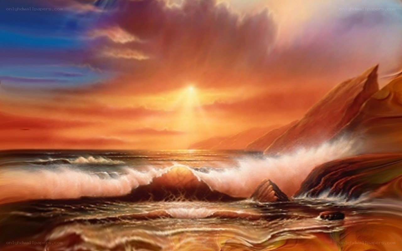Sunset over rocky coastline