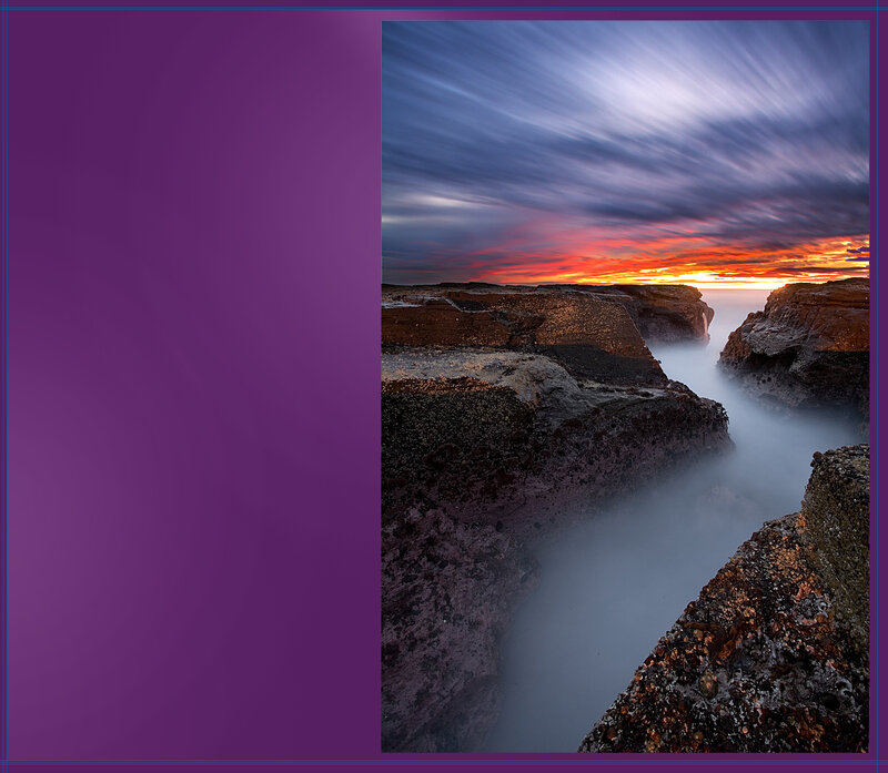 Sunset over rocky coastline