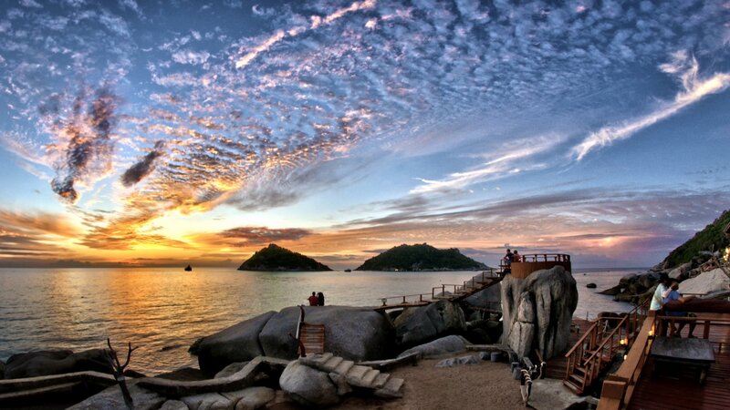 Sunset over Rocky Coastline — Blue, Serene