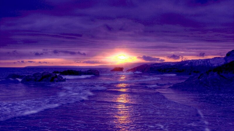 Sunset over Rocky Coastline — Purple