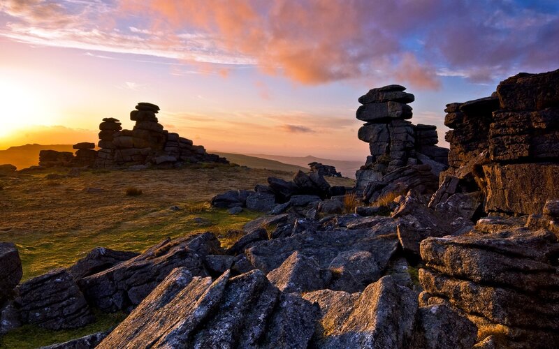 Sunset over rocky formations