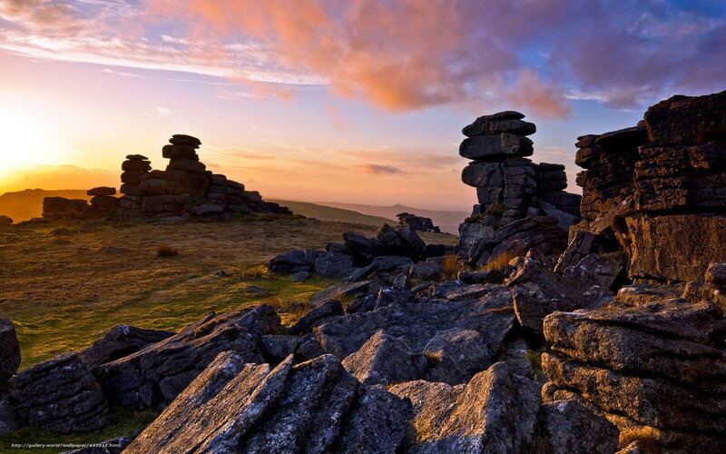 Sunset over rocky formations